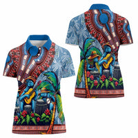 Afro-Caribbean Women Polo Shirt African Dashiki Style with Caribbean Music with Blue Iguanas - Wonder Print Shop