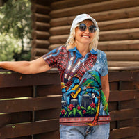 Afro-Caribbean Women Polo Shirt African Dashiki Style with Caribbean Music with Blue Iguanas - Wonder Print Shop