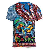 Afro-Caribbean Women V-Neck T-Shirt African Dashiki Style with Caribbean Music with Blue Iguanas - Wonder Print Shop