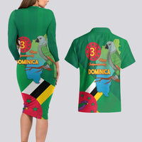 Dominica Independence Day Couples Matching Long Sleeve Bodycon Dress and Hawaiian Shirt Imperial Amazon With National Flag and Map - Wonder Print Shop