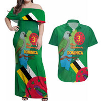 Dominica Independence Day Couples Matching Off Shoulder Maxi Dress and Hawaiian Shirt Imperial Amazon With National Flag and Map - Wonder Print Shop