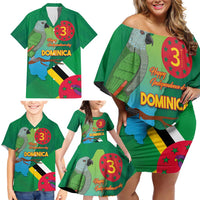 Dominica Independence Day Family Matching Off Shoulder Short Dress and Hawaiian Shirt Imperial Amazon With National Flag and Map - Wonder Print Shop