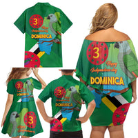 Dominica Independence Day Family Matching Off Shoulder Short Dress and Hawaiian Shirt Imperial Amazon With National Flag and Map - Wonder Print Shop