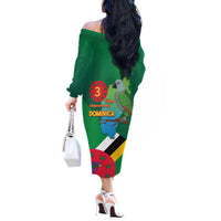 Dominica Independence Day Off The Shoulder Long Sleeve Dress Imperial Amazon With National Flag and Map - Wonder Print Shop