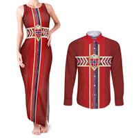 Custom Norway National Football Couples Matching Tank Maxi Dress and Long Sleeve Button Shirt Vikings Heritage Sporty Style - Wonder Print Shop