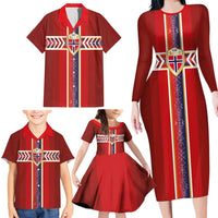 Custom Norway National Football Family Matching Long Sleeve Bodycon Dress and Hawaiian Shirt Vikings Heritage Sporty Style - Wonder Print Shop