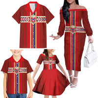 Custom Norway National Football Family Matching Off The Shoulder Long Sleeve Dress and Hawaiian Shirt Vikings Heritage Sporty Style - Wonder Print Shop