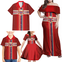 Custom Norway National Football Family Matching Off Shoulder Maxi Dress and Hawaiian Shirt Vikings Heritage Sporty Style - Wonder Print Shop
