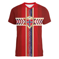 Custom Norway National Football Women V-Neck T-Shirt Vikings Heritage Sporty Style - Wonder Print Shop