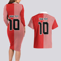 Custom Denmark National Football Couples Matching Long Sleeve Bodycon Dress and Hawaiian Shirt The Red and Whites Sporty Style - Wonder Print Shop