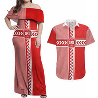 Custom Denmark National Football Couples Matching Off Shoulder Maxi Dress and Hawaiian Shirt The Red and Whites Sporty Style - Wonder Print Shop