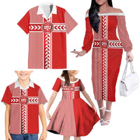 Custom Denmark National Football Family Matching Off The Shoulder Long Sleeve Dress and Hawaiian Shirt The Red and Whites Sporty Style - Wonder Print Shop