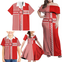 Custom Denmark National Football Family Matching Off Shoulder Maxi Dress and Hawaiian Shirt The Red and Whites Sporty Style - Wonder Print Shop