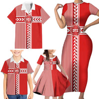 Custom Denmark National Football Family Matching Short Sleeve Bodycon Dress and Hawaiian Shirt The Red and Whites Sporty Style - Wonder Print Shop