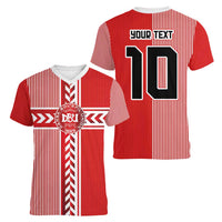 Custom Denmark National Football Women V-Neck T-Shirt The Red and Whites Sporty Style - Wonder Print Shop