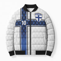 Custom Finland National Football Bomber Puffer Jacket Pine Trees with Diamond Shapes - Wonder Print Shop