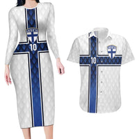Custom Finland National Football Couples Matching Long Sleeve Bodycon Dress and Hawaiian Shirt Pine Trees with Diamond Shapes - Wonder Print Shop
