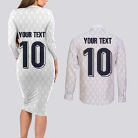 Custom Finland National Football Couples Matching Long Sleeve Bodycon Dress and Long Sleeve Button Shirt Pine Trees with Diamond Shapes - Wonder Print Shop