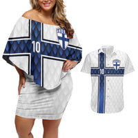 Custom Finland National Football Couples Matching Off Shoulder Short Dress and Hawaiian Shirt Pine Trees with Diamond Shapes - Wonder Print Shop