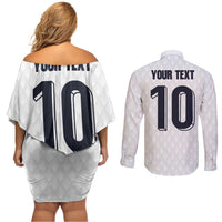 Custom Finland National Football Couples Matching Off Shoulder Short Dress and Long Sleeve Button Shirt Pine Trees with Diamond Shapes - Wonder Print Shop