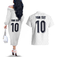 Custom Finland National Football Couples Matching Off The Shoulder Long Sleeve Dress and Hawaiian Shirt Pine Trees with Diamond Shapes - Wonder Print Shop