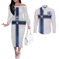 Custom Finland National Football Couples Matching Off The Shoulder Long Sleeve Dress and Long Sleeve Button Shirt Pine Trees with Diamond Shapes - Wonder Print Shop