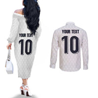 Custom Finland National Football Couples Matching Off The Shoulder Long Sleeve Dress and Long Sleeve Button Shirt Pine Trees with Diamond Shapes - Wonder Print Shop