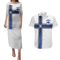 Custom Finland National Football Couples Matching Puletasi and Hawaiian Shirt Pine Trees with Diamond Shapes - Wonder Print Shop
