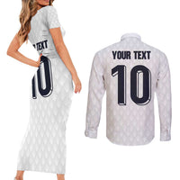 Custom Finland National Football Couples Matching Short Sleeve Bodycon Dress and Long Sleeve Button Shirt Pine Trees with Diamond Shapes - Wonder Print Shop