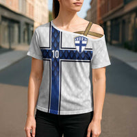 Custom Finland National Football Cross Shoulder Shirt Pine Trees with Diamond Shapes - Wonder Print Shop