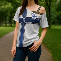Custom Finland National Football Cross Shoulder Shirt Pine Trees with Diamond Shapes - Wonder Print Shop