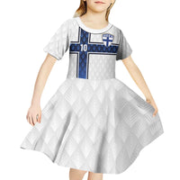 Custom Finland National Football Kid Short Sleeve Dress Pine Trees with Diamond Shapes - Wonder Print Shop