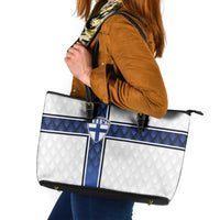 Finland National Football Leather Tote Bag Pine Trees with Diamond Shapes - Wonder Print Shop