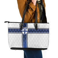 Finland National Football Leather Tote Bag Pine Trees with Diamond Shapes - Wonder Print Shop