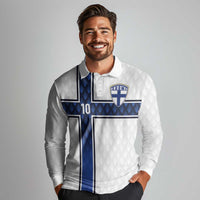 Custom Finland National Football Long Sleeve Polo Shirt Pine Trees with Diamond Shapes - Wonder Print Shop