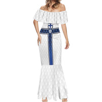 Custom Finland National Football Mermaid Dress Pine Trees with Diamond Shapes - Wonder Print Shop