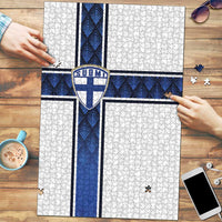 Finland National Football Puzzle Pine Trees with Diamond Shapes - Wonder Print Shop
