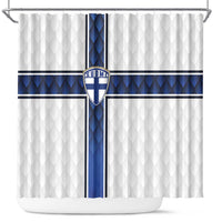 Finland National Football Shower Curtain Pine Trees with Diamond Shapes - Wonder Print Shop