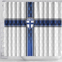 Finland National Football Shower Curtain Pine Trees with Diamond Shapes - Wonder Print Shop