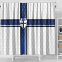 Finland National Football Shower Curtain Pine Trees with Diamond Shapes - Wonder Print Shop