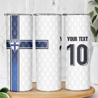 Custom Finland National Football Skinny Tumbler Pine Trees with Diamond Shapes - Wonder Print Shop