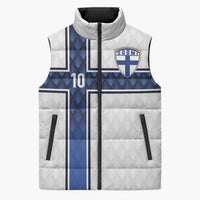 Custom Finland National Football Sleeveless Puffer Jacket Pine Trees with Diamond Shapes - Wonder Print Shop