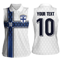 Custom Finland National Football Women Sleeveless Polo Shirt Pine Trees with Diamond Shapes - Wonder Print Shop