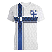 Custom Finland National Football Women V-Neck T-Shirt Pine Trees with Diamond Shapes - Wonder Print Shop