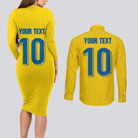 Custom Sweden National Football Couples Matching Long Sleeve Bodycon Dress and Long Sleeve Button Shirt Glory The Blue and Yellow - Wonder Print Shop