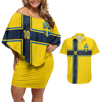 Custom Sweden National Football Couples Matching Off Shoulder Short Dress and Hawaiian Shirt Glory The Blue and Yellow - Wonder Print Shop