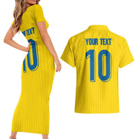 Custom Sweden National Football Couples Matching Short Sleeve Bodycon Dress and Hawaiian Shirt Glory The Blue and Yellow - Wonder Print Shop