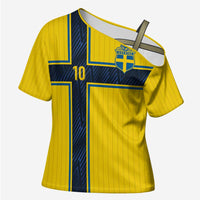 Custom Sweden National Football Cross Shoulder Shirt Glory The Blue and Yellow - Wonder Print Shop