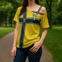 Custom Sweden National Football Cross Shoulder Shirt Glory The Blue and Yellow - Wonder Print Shop