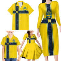 Custom Sweden National Football Family Matching Long Sleeve Bodycon Dress and Hawaiian Shirt Glory The Blue and Yellow - Wonder Print Shop